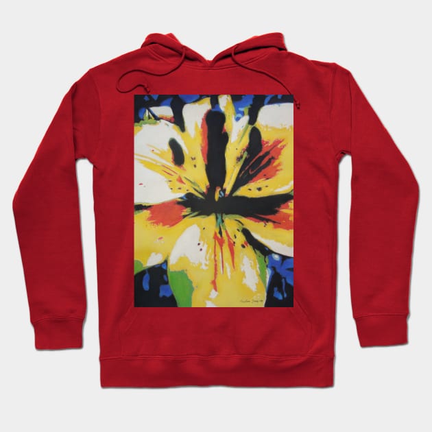 abstract painting of yellow, red and black flower Hoodie by pollywolly